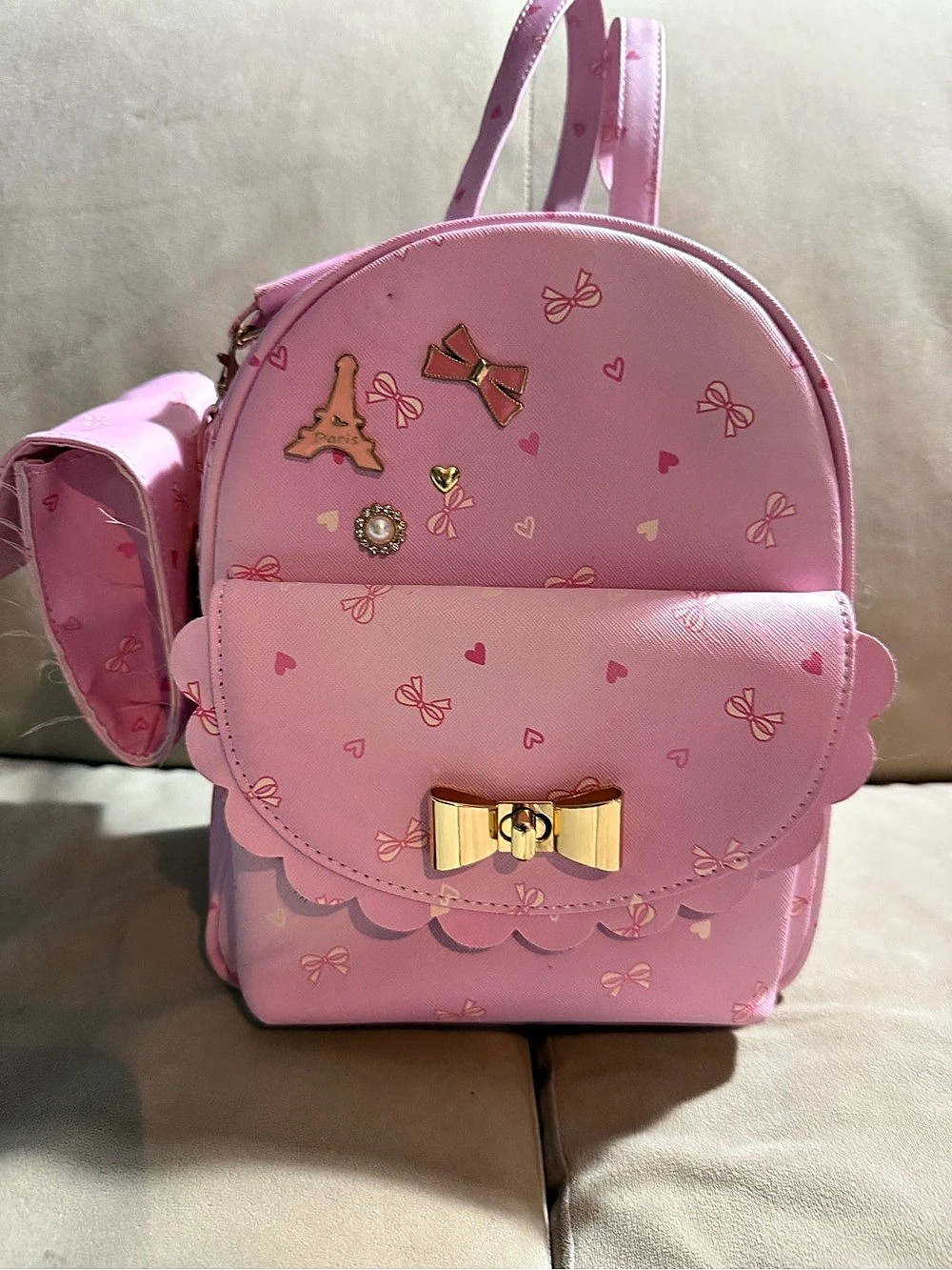 Pink Bow Charm Backpack
